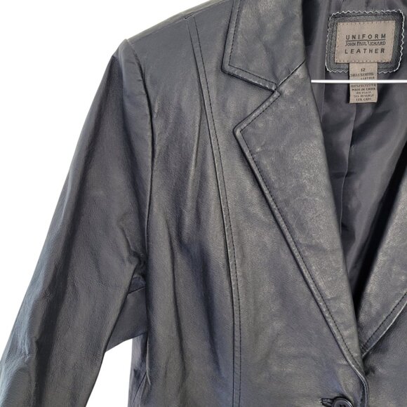 JohnPaulRichard Black Leather Blazer Like-New Women's Medium/size 10 - Picture 5 of 11